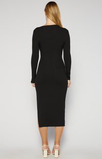 Delaney Stretch Jersey Long Sleeve Midi Dress - Black