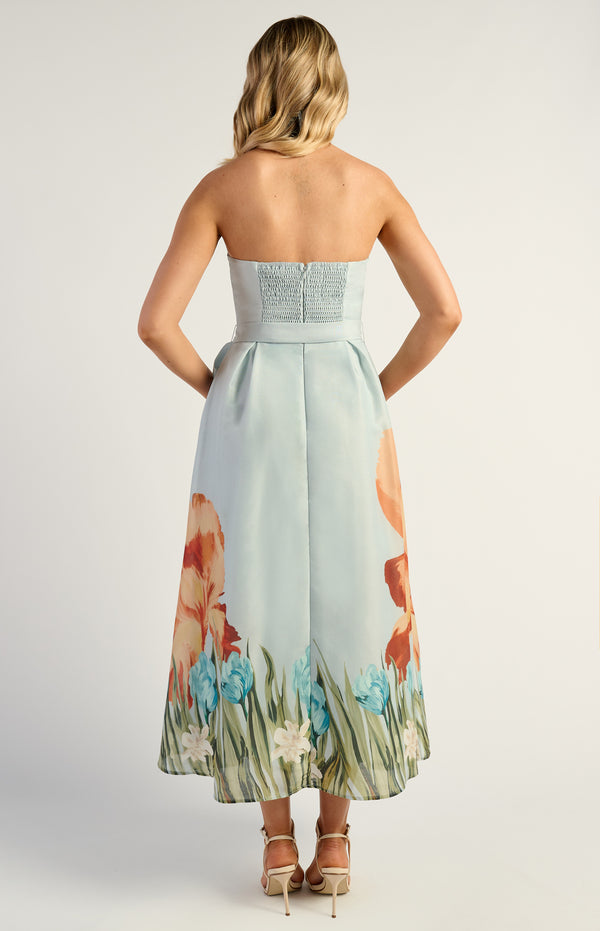 Emilia Strapless Midi Dress - Floral Blue