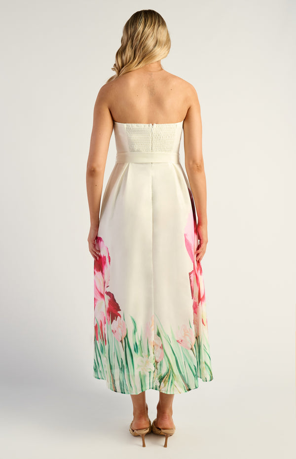 Emilia Strapless Midi Dress - Floral Pink