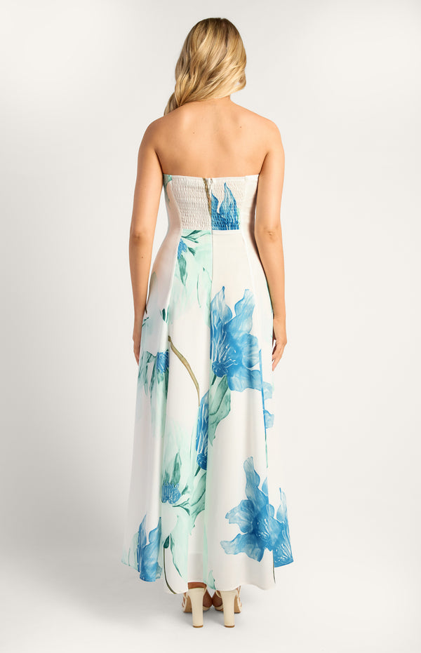 Nissa Strapless Floral Maxi Dress - Blue