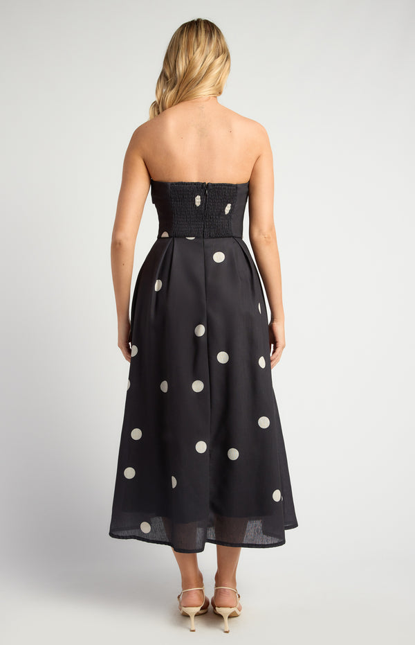 Delfina Polka Dot Midi Dress - Black