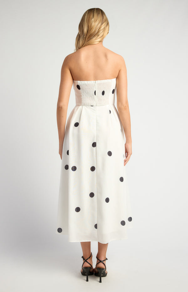 Delfina Polka Dot Midi Dress - White
