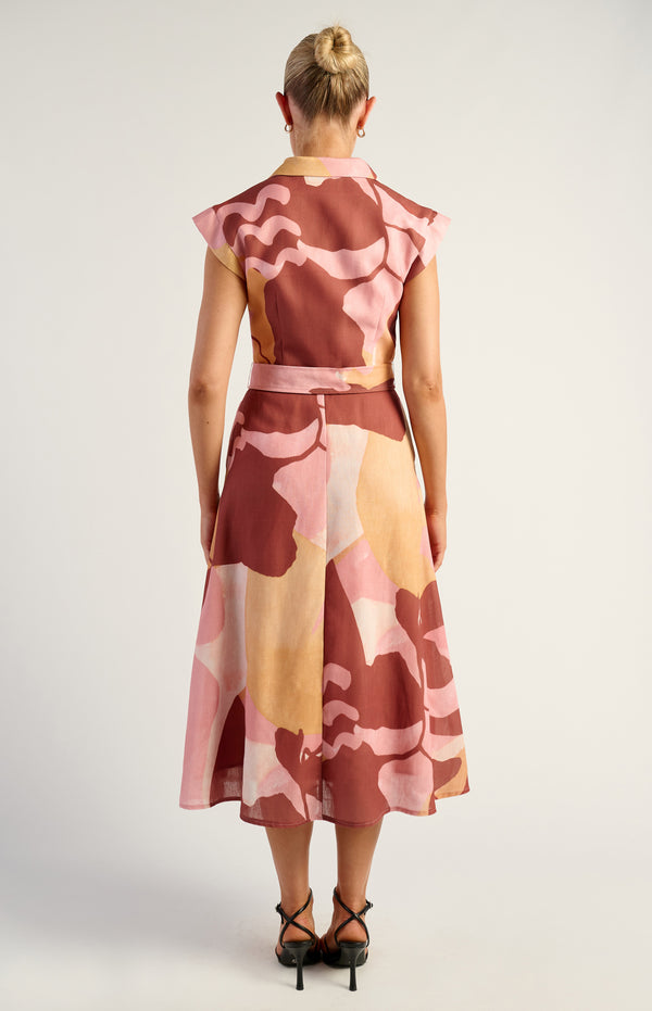 Rinna Faux Linen Shirt Dress - Pink