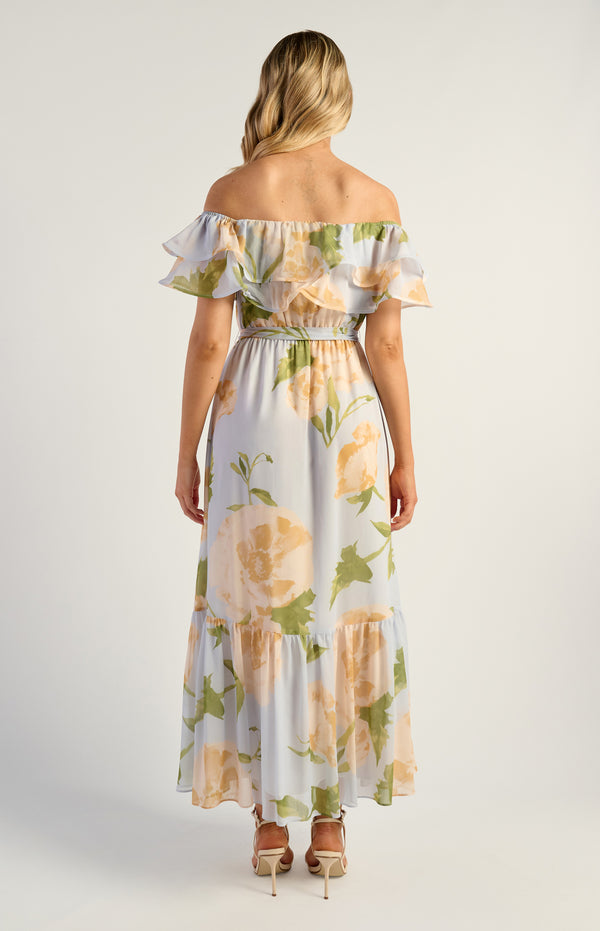 Kendall Off Shoulder Chiffon Dress - Floral Blue