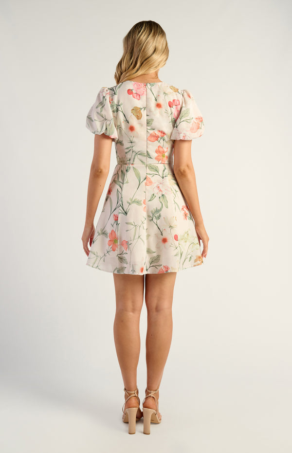 Lando Faux Linen Mini Dress - Floral Apricot