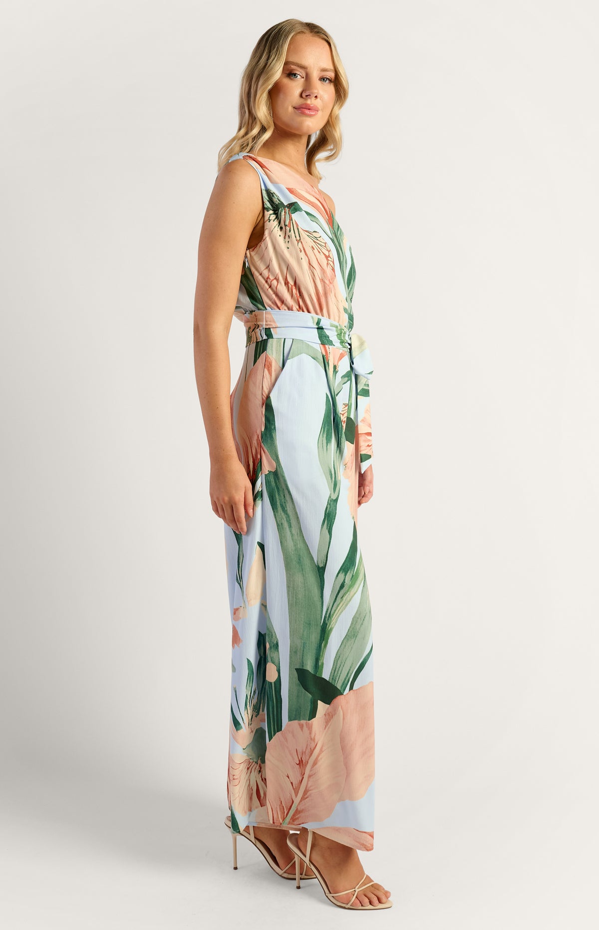 Pricilla One-Shoulder Floral Jumpsuit - Blue