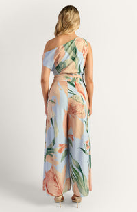 Pricilla One-Shoulder Floral Jumpsuit - Blue