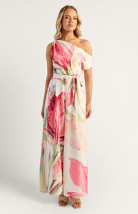 Pricilla One-Shoulder Floral Jumpsuit - Pink