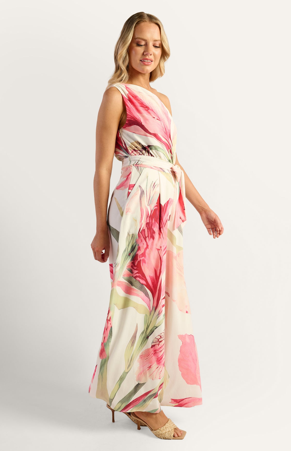 Pricilla One-Shoulder Floral Jumpsuit - Pink