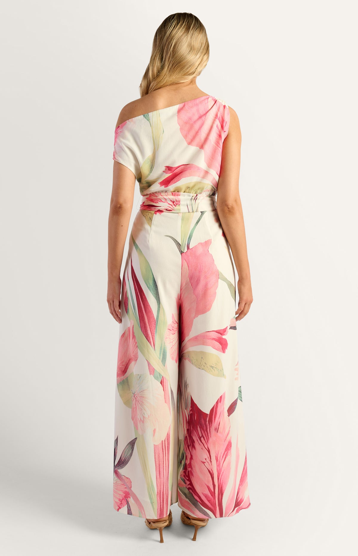 Pricilla One-Shoulder Floral Jumpsuit - Pink