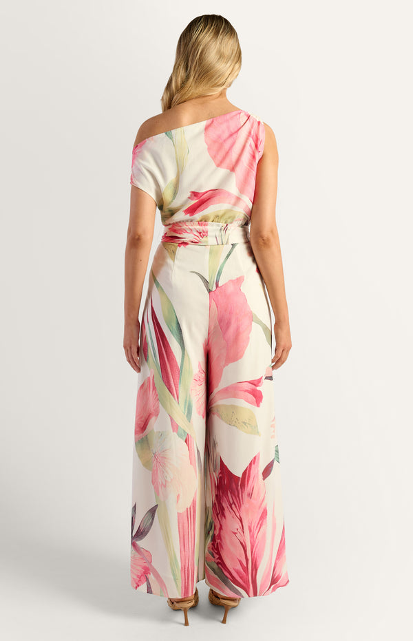 Pricilla One-Shoulder Floral Jumpsuit - Pink