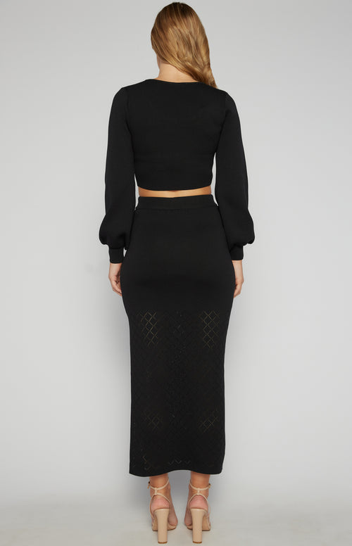 Alyce Long Sleeve Top & Skirt (Knit) Set - Black