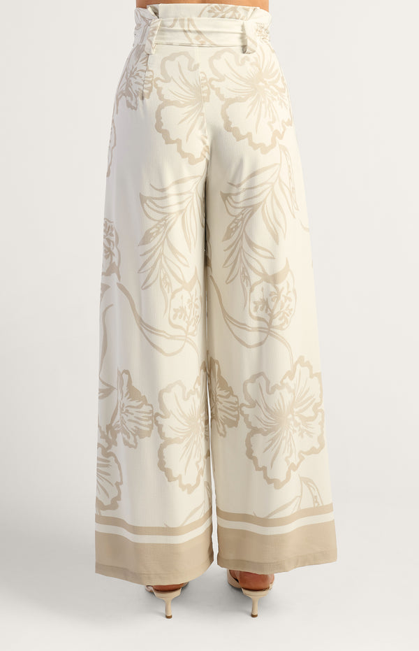 Nigella Wide Leg Pants - White/Beige
