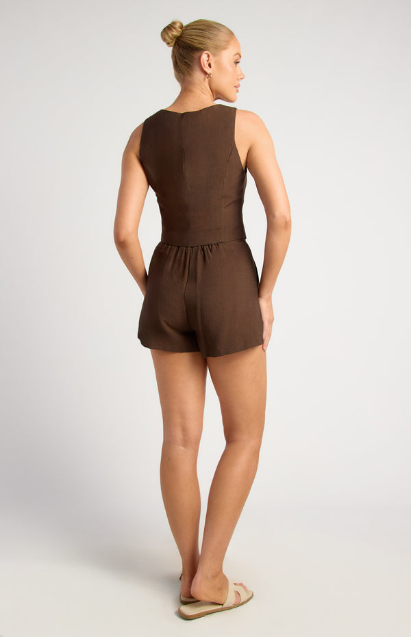 Liliane Vest & Shorts Set - Espresso