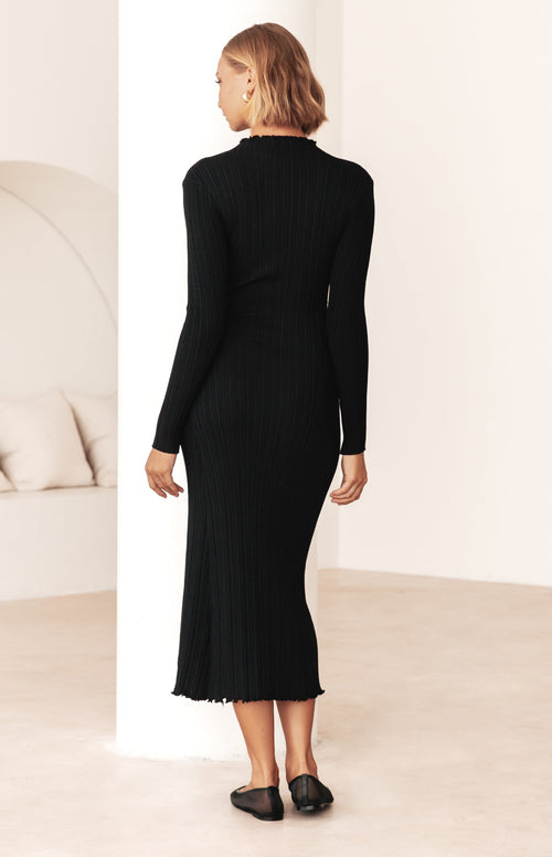 Elton Long Sleeve Knit Maxi Dress - Black