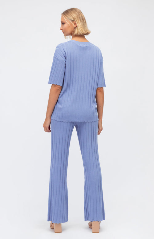 Kosima Short Sleeve Top & Pants (Knit Set) - Blue