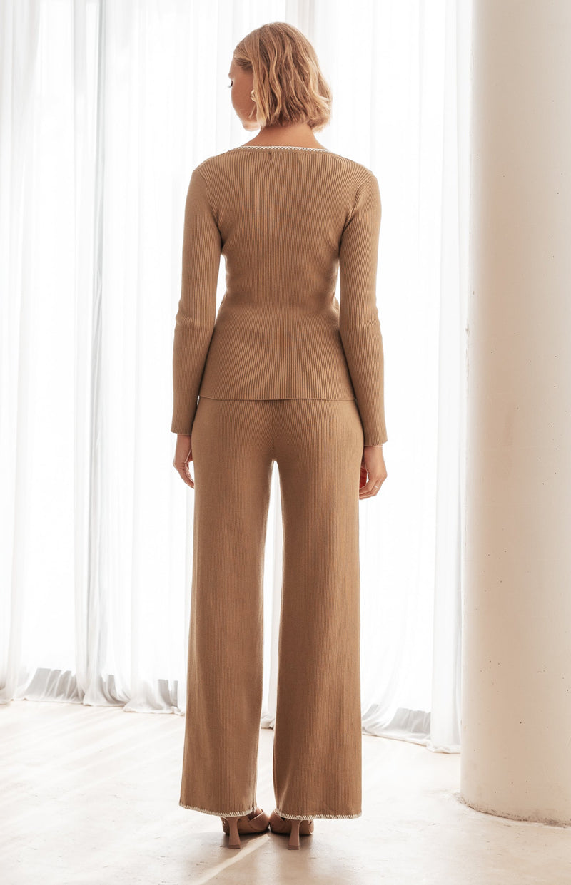Candice Long Sleeve Top & Pants (Knit Set) - Taupe