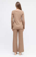 Alma Long Sleeve Top & Pants Knit Set - Mocha