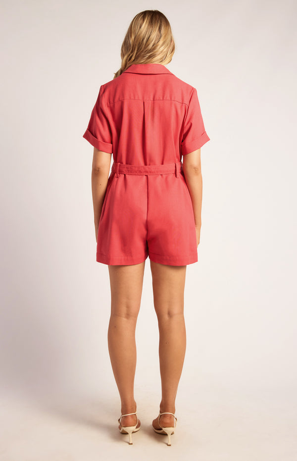 Toby Linen Blend Playsuit - Watermelon