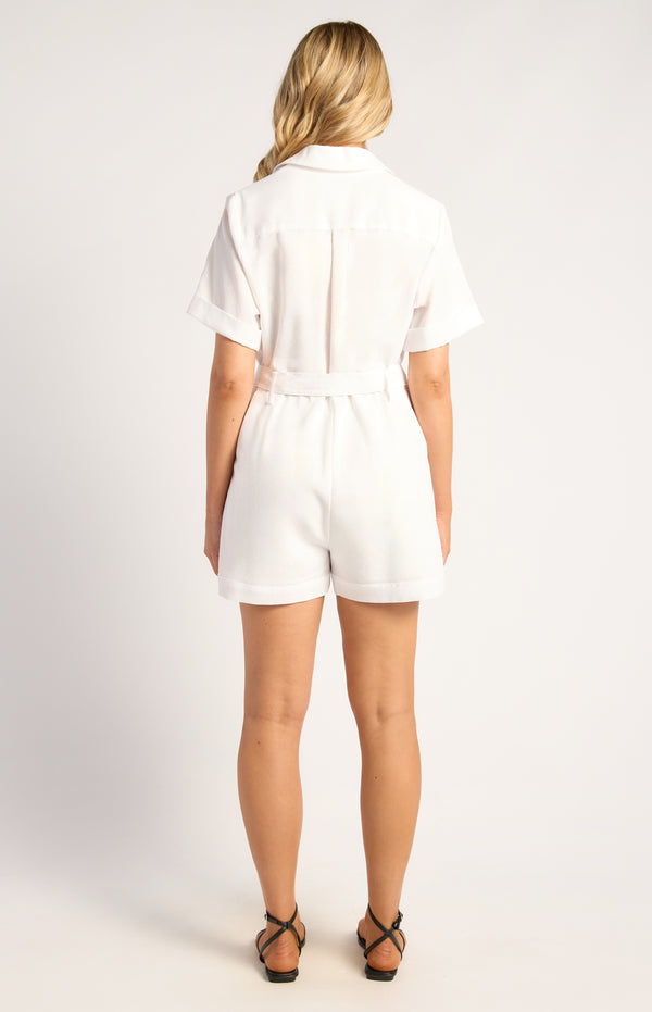 Toby Linen Blend Playsuit - White