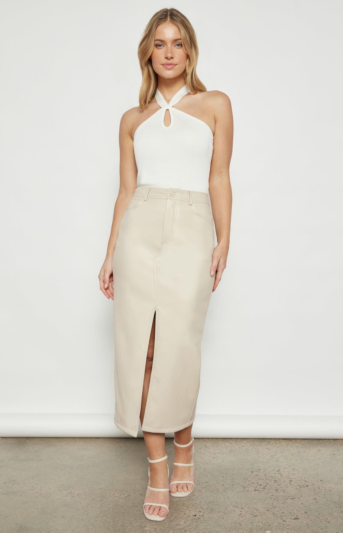 Rhaena Halter Neck Knit Top - White