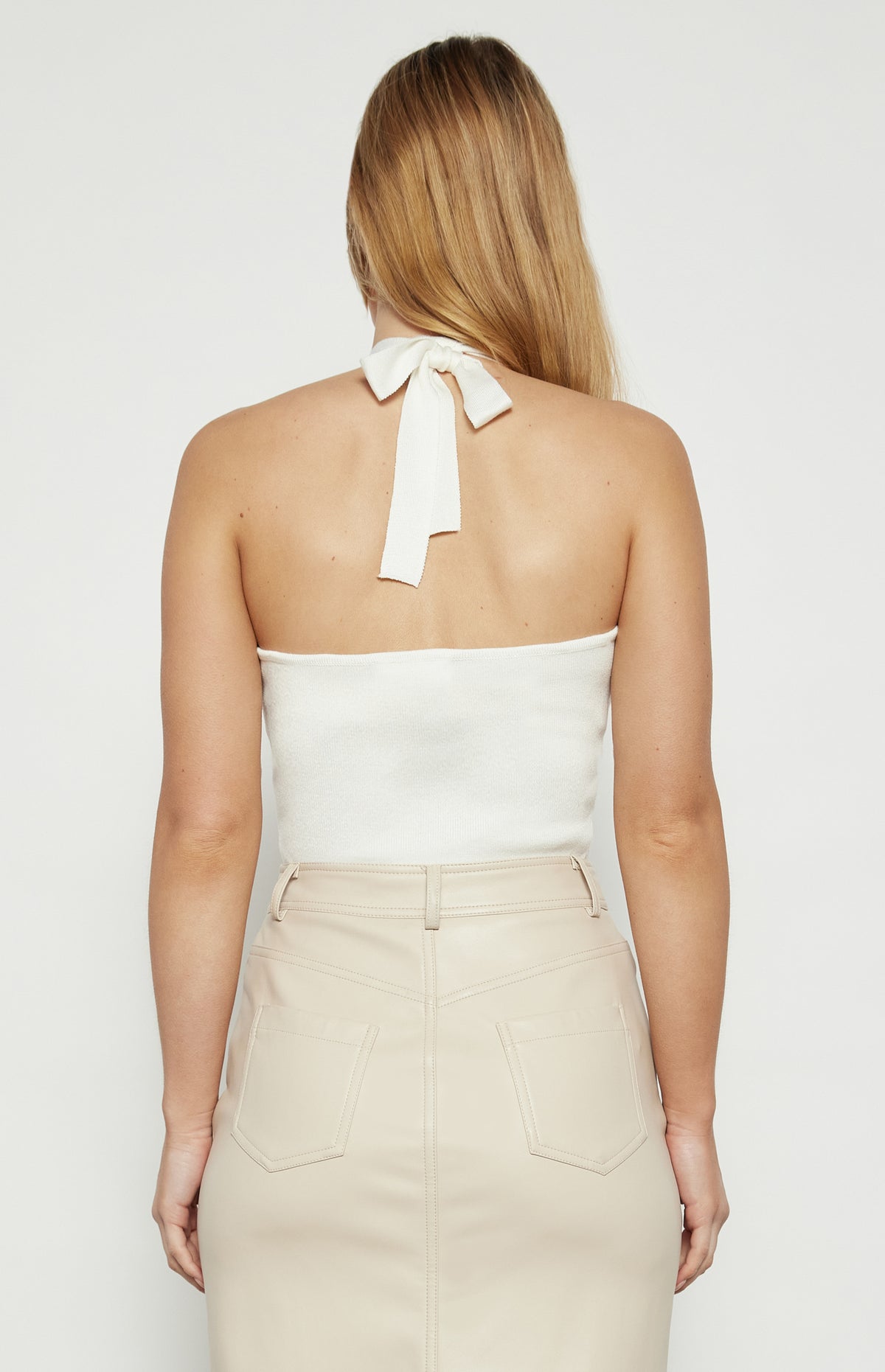 Rhaena Halter Neck Knit Top - White