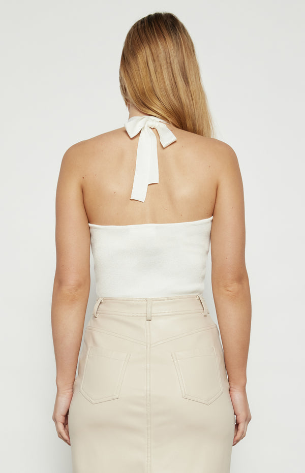 Rhaena Halter Neck Knit Top - White