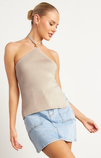Nyra Halter Knit Top - Stone