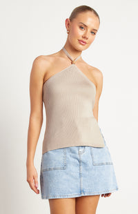 Nyra Halter Knit Top - Stone