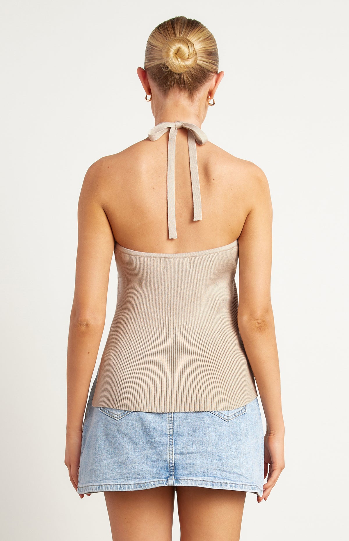 Nyra Halter Knit Top - Stone