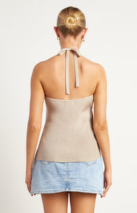 Nyra Halter Knit Top - Stone