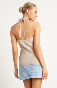 Nyra Halter Knit Top - Stone
