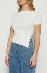 Maci Short Sleeve Boat Neckline Knit Top - White