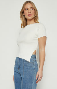 Maci Short Sleeve Boat Neckline Knit Top - White