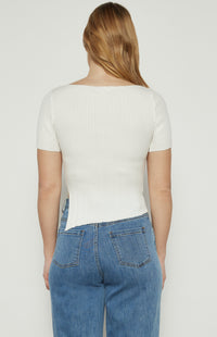 Maci Short Sleeve Boat Neckline Knit Top - White