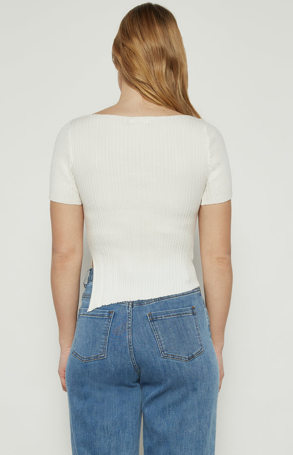 Maci Short Sleeve Boat Neckline Knit Top - White