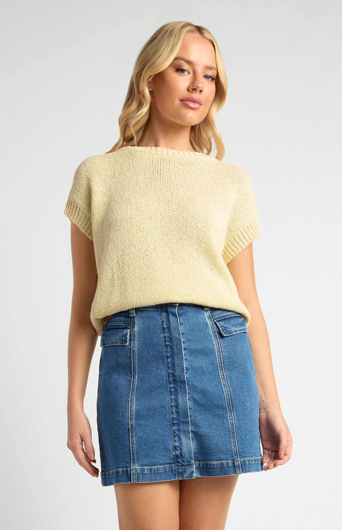 Yuri Short Sleeve Knit Top - Butter