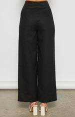 Tanya Linen Blend, High Waisted, Straight Leg Pants - Black