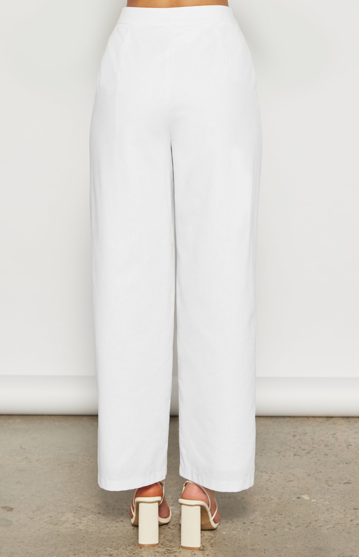 Tanya Linen Blend, High Waisted, Straight Leg Pants - White