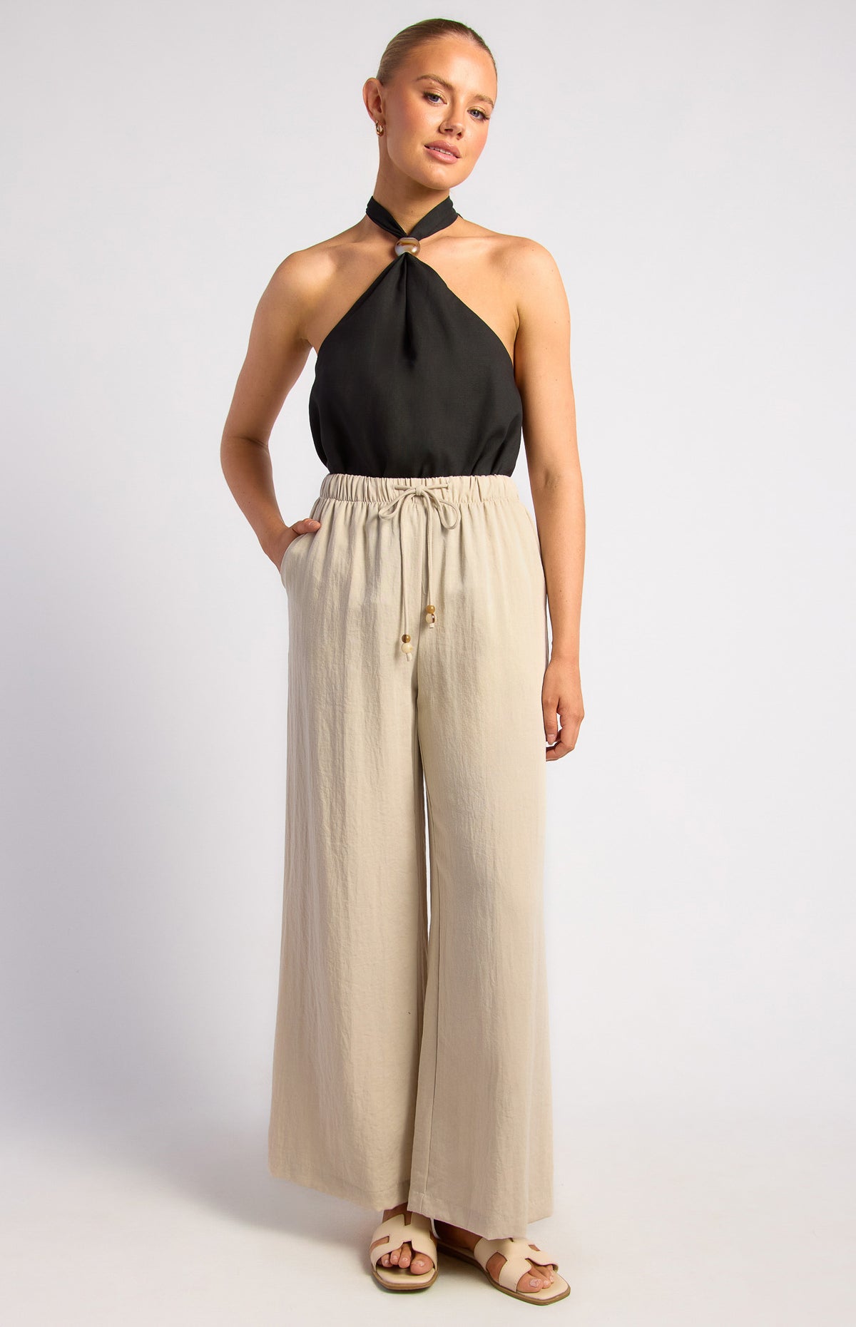 Joshua Wide Leg Pants - Stone
