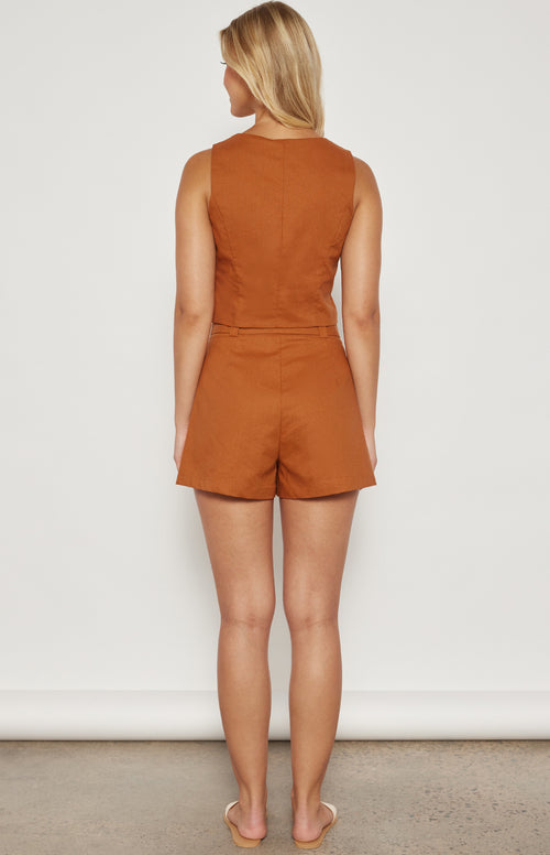 Roland Vest & Shorts Linen Blend Set - Caramel