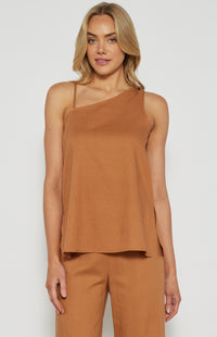Hannah Linen Blend, Long Length Top - Caramel
