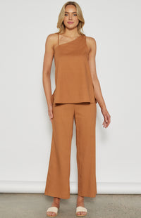 Hannah Linen Blend, Long Length Top - Caramel