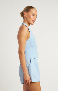 Jaynie Linen Halter Neck Vest - Blue