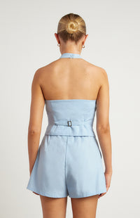Jaynie Linen Halter Neck Vest - Blue