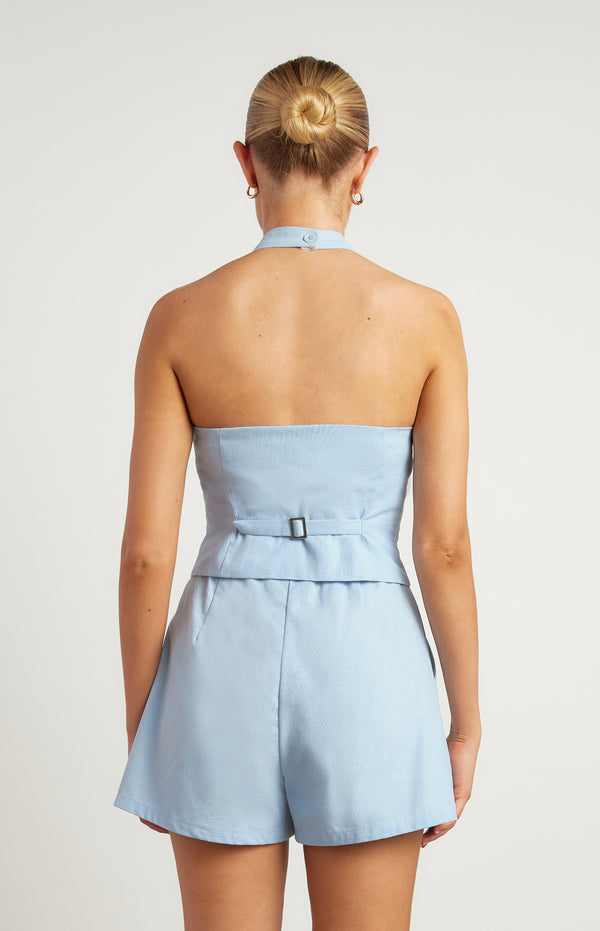 Jaynie Linen Halter Neck Vest - Blue