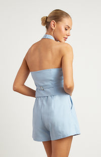 Jaynie Linen Halter Neck Vest - Blue