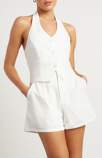 Jaynie Linen Halter Neck Vest - White