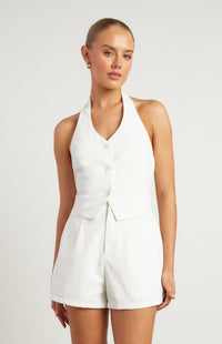 Jaynie Linen Halter Neck Vest - White