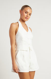 Jaynie Linen Halter Neck Vest - White